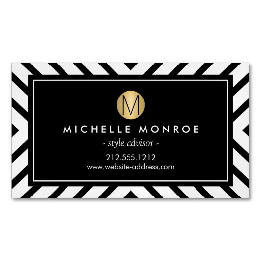 Retro mod patroon goud monogram magnetisch visitekaartje magneet (Voorkant)