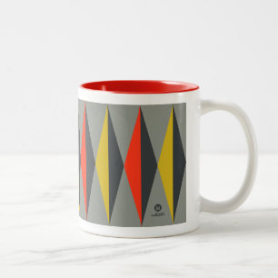 Retro Mod Patroon Grijs Geel Rood Zwart Tweekleurige Koffiemok