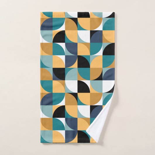 Retro Mod Patterns Aqua Teal Mustard Black White Bad Handdoek (Handdoek)