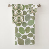 Retro Mod Patterns Sage Olive Green Beige Bad Handdoek (Insitu)