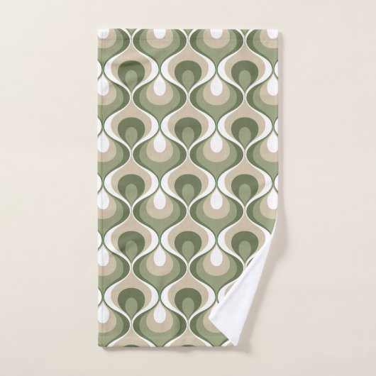 Retro Mod Patterns Sage Olive Green Beige Bad Handdoek (Handdoek)