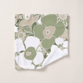 Retro Mod Patterns Sage Olive Green Beige Bad Handdoek (Wasdoekje)