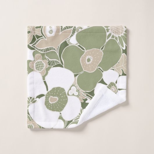 Retro Mod Patterns Sage Olive Green Beige Bad Handdoek (Wasdoekje)