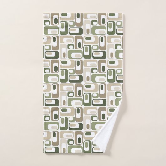 Retro Mod Patterns Sage Olive Green Beige Bad Handdoek (Handdoek)