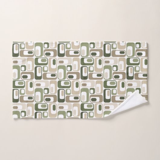 Retro Mod Patterns Sage Olive Green Beige  Bad Handdoek (Handdoek)