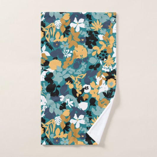 Retro Mod Patterns Teal Mustard Black White Aqua Bad Handdoek (Handdoek)