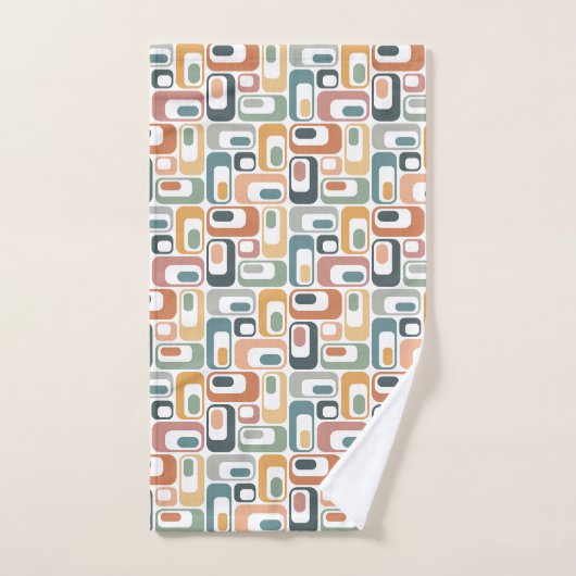 Retro Mod Patterns Teal Sage Terracotta Orange Bad Handdoek (Handdoek)