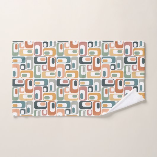 Retro Mod Patterns Teal Sage Terracotta Orange Bad Handdoek (Handdoek)