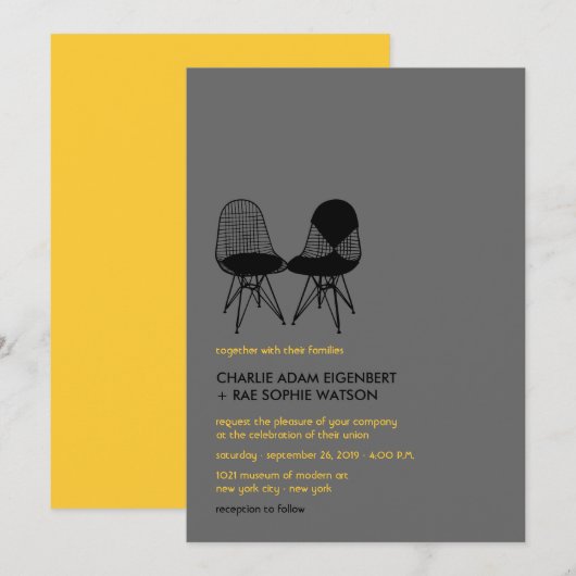 Retro Mod Perfect Stoel Paar Eames Modern Wedding Kaart (Voorkant / Achterkant)