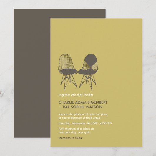 Retro Mod Perfect Stoel Pair Eames Wedding Invite Kaart (Voorkant / Achterkant)