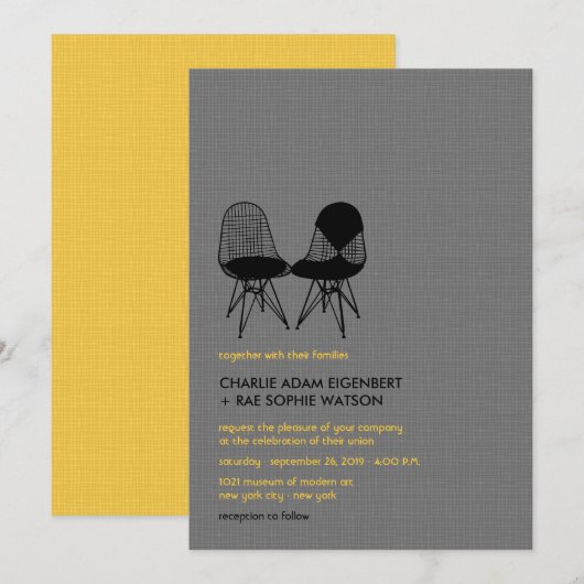 Retro Mod Perfect Stoel Pair Eames Wedding Invite Kaart (Voorkant / Achterkant)