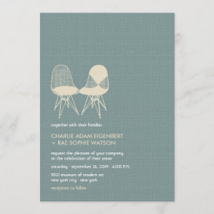 Retro Mod Perfect Stoel Pair Eames Wedding Invite Kaart
