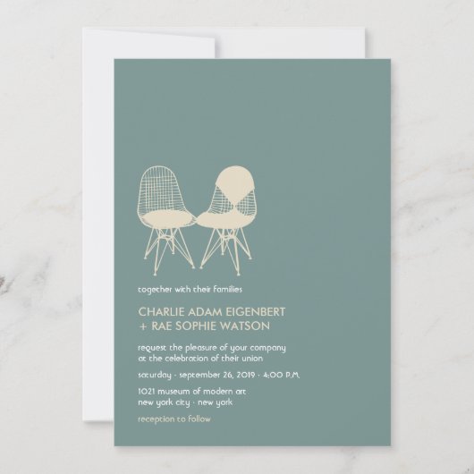 Retro Mod Perfect Stoel Pair Eames Wedding Invite Kaart (Voorkant)