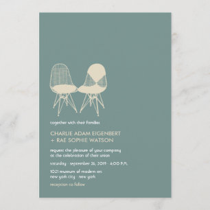 Retro Mod Perfect Stoel Pair Eames Wedding Invite Kaart