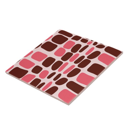 Retro Mod Pink & Chocolate Geometric Ceramic Tile Tegeltje (Zijkant)