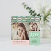 Retro Mod Pink & Mint Ogee 2 Foto Afstuderen Kaart (Staand voorkant)