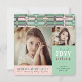 Retro Mod Pink & Mint Ogee 2 Foto Afstuderen Kaart (Voorkant)