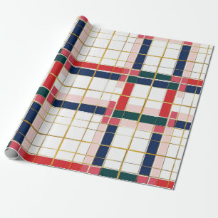 Retro MOD Plaid Red Blue Gold Cadeaupapier