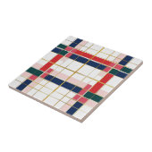 Retro MOD Plaid Rood Blauw Goud Kerstmis Tegeltje (Zijkant)