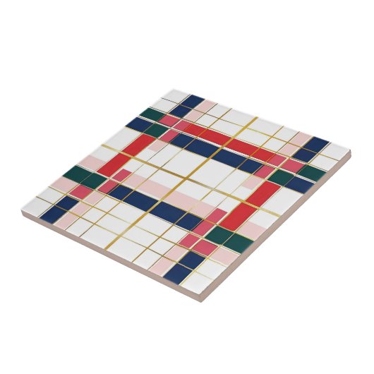 Retro MOD Plaid Rood Blauw Goud Kerstmis Tegeltje (Zijkant)