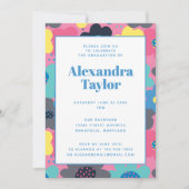 Retro Mod Pop Flowers Graduy Party Uitnodiging (Voorkant)