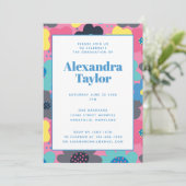 Retro Mod Pop Flowers Graduy Party Uitnodiging (Staand voorkant)