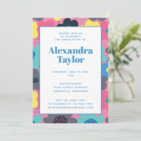 Retro Mod Pop Flowers Graduy Party Uitnodiging