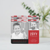 Retro Mod Red en Black Ogee 2 Foto Afstuderen Aankondiging (Staand voorkant)