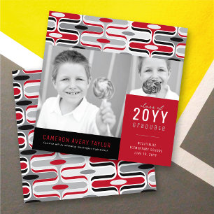 Retro Mod Rood & Zwart Ogee 2 Foto Afstuderen Aankondiging