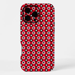 Retro Mod Rood Zwart & Wit Vierkant Mozaïekpatroon iPhone 16 Pro Max Hoesje