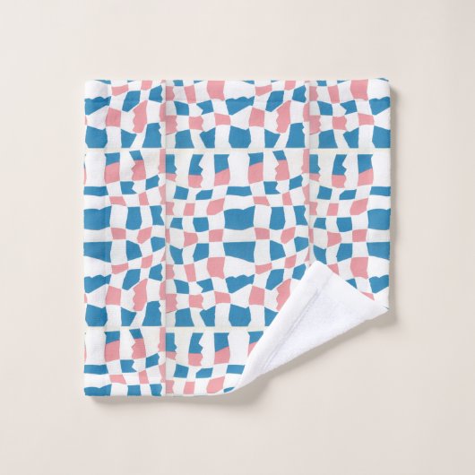 Retro Mod Roze Blauw Checkerboard Abstract Bad Handdoek (Wasdoekje)