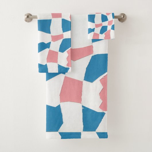 Retro Mod Roze Blauw Checkerboard Abstract Bad Handdoek (Insitu)
