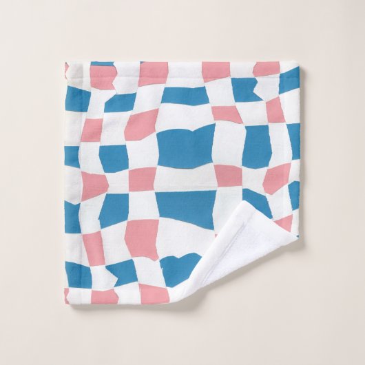 Retro Mod Roze Blauw Checkerboard Abstract Bad Handdoek (Wasdoekje)