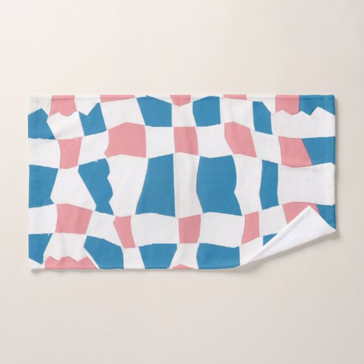 Retro Mod Roze Blauw Checkerboard Abstract Bad Handdoek (Handdoek)