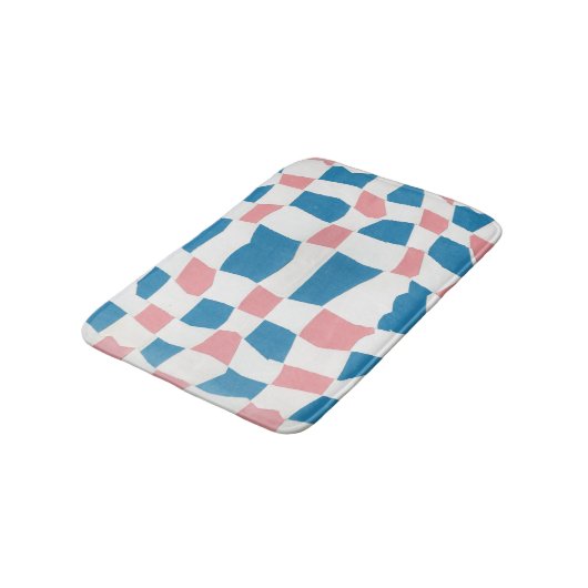 Retro Mod Roze Blauw Checkerboard Abstract Badmat (Gekanteld)