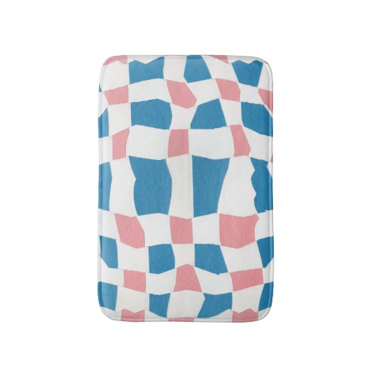 Retro Mod Roze Blauw Checkerboard Abstract Badmat (Voorkant Verticaal)