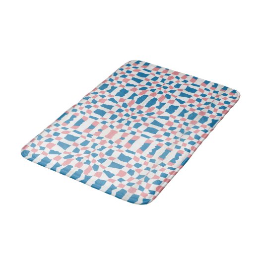 Retro Mod Roze Blauw Checkerboard Abstract Badmat (Gekanteld)