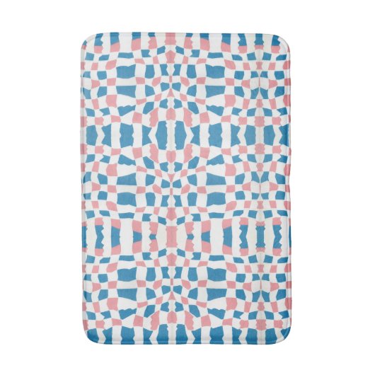 Retro Mod Roze Blauw Checkerboard Abstract Badmat (Voorkant Verticaal)