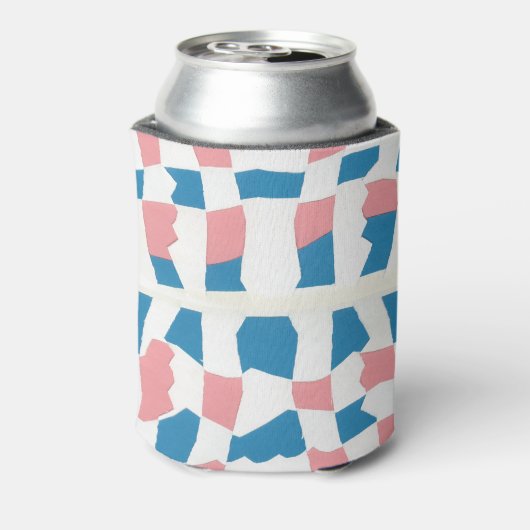 Retro Mod Roze Blauw Checkerboard Abstract Blikjeskoeler (Blikje Achterkant)