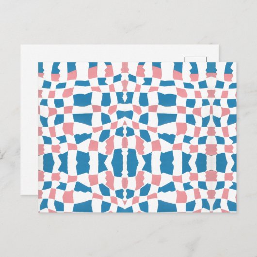 Retro Mod Roze Blauw Checkerboard Abstract Briefkaart (Voorkant / Achterkant)