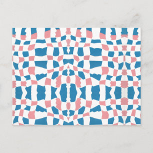 Retro Mod Roze Blauw Checkerboard Abstract Briefkaart