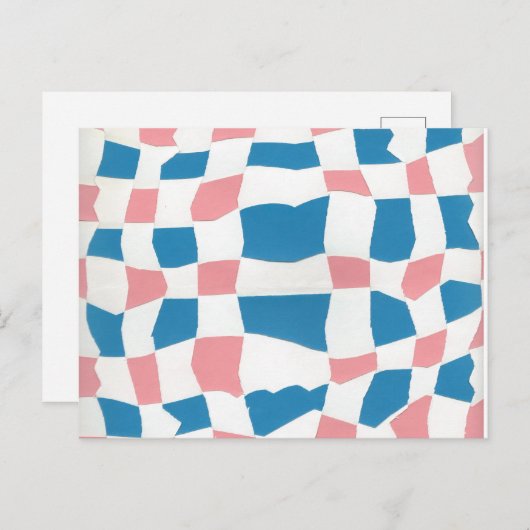 Retro Mod Roze Blauw Checkerboard Abstract Briefkaart (Voorkant / Achterkant)