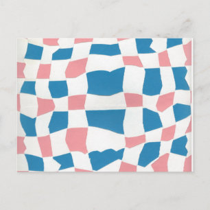 Retro Mod Roze Blauw Checkerboard Abstract Briefkaart