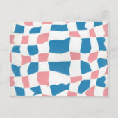Retro Mod Roze Blauw Checkerboard Abstract Briefkaart (Voorkant)