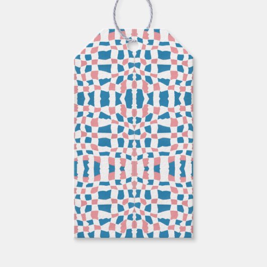 Retro Mod Roze Blauw Checkerboard Abstract Cadeaulabel (Voorkant)