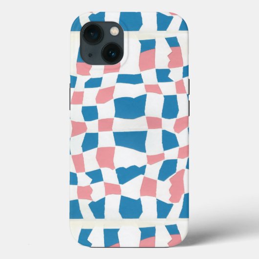 Retro Mod Roze Blauw Checkerboard Abstract Case-Mate iPhone Case (Achterkant)
