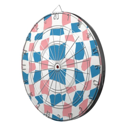 Retro Mod Roze Blauw Checkerboard Abstract Dartbord (Voorkant Rechts)