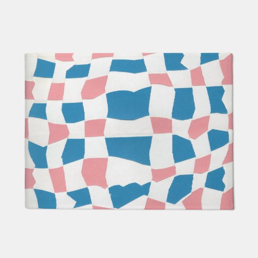 Retro Mod Roze Blauw Checkerboard Abstract Deurmat (Voorkant)