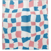 Retro Mod Roze Blauw Checkerboard Abstract Douchegordijn (Voorkant)