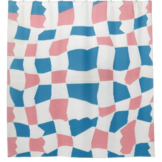 Retro Mod Roze Blauw Checkerboard Abstract Douchegordijn (Voorkant)